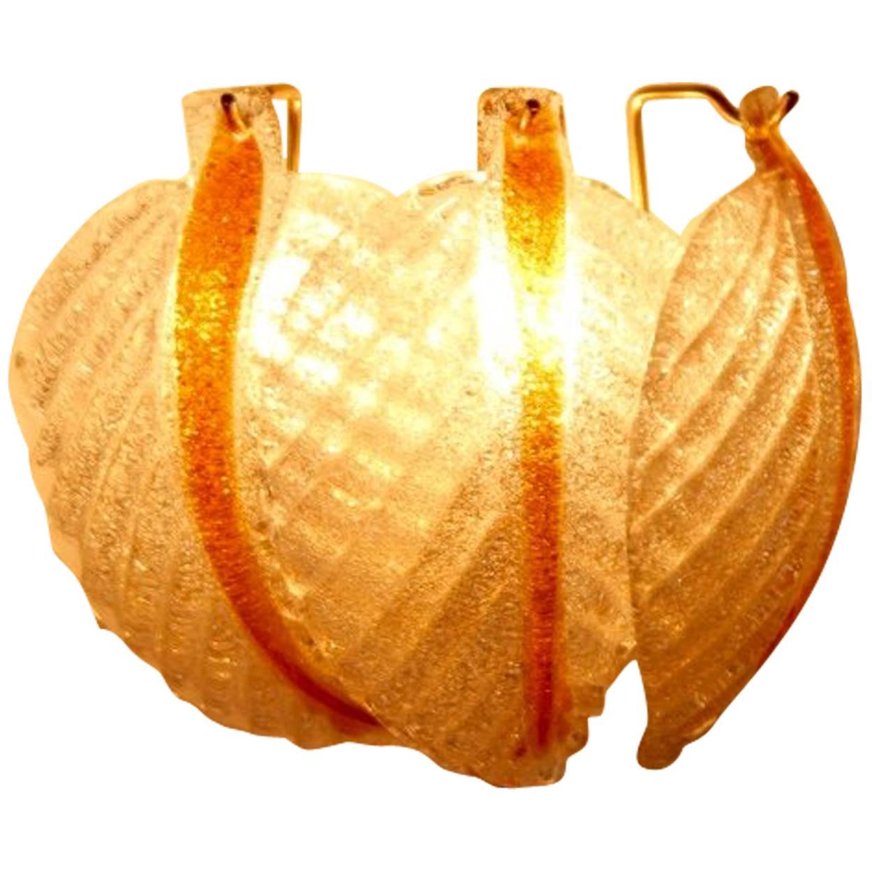 Original Murano Glass Leaves Wall Light by A.V. Mazzega, Italy, 1970s For Sale