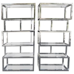 Fabulous Pair of Milo Baughman Style Cubic Chrome Etagere Mid-Century Modern