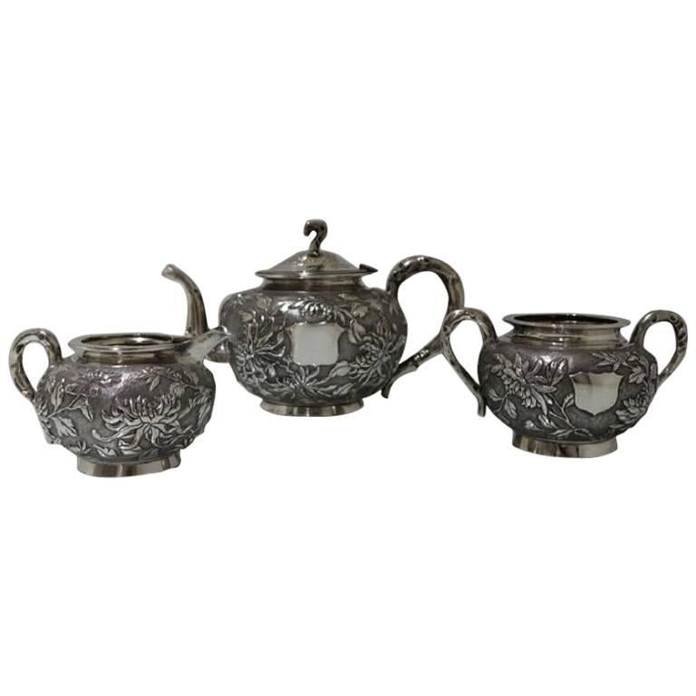 Antique Chinese Export Tu Mao Xing Solid Silver SevenPiece Tea Set on