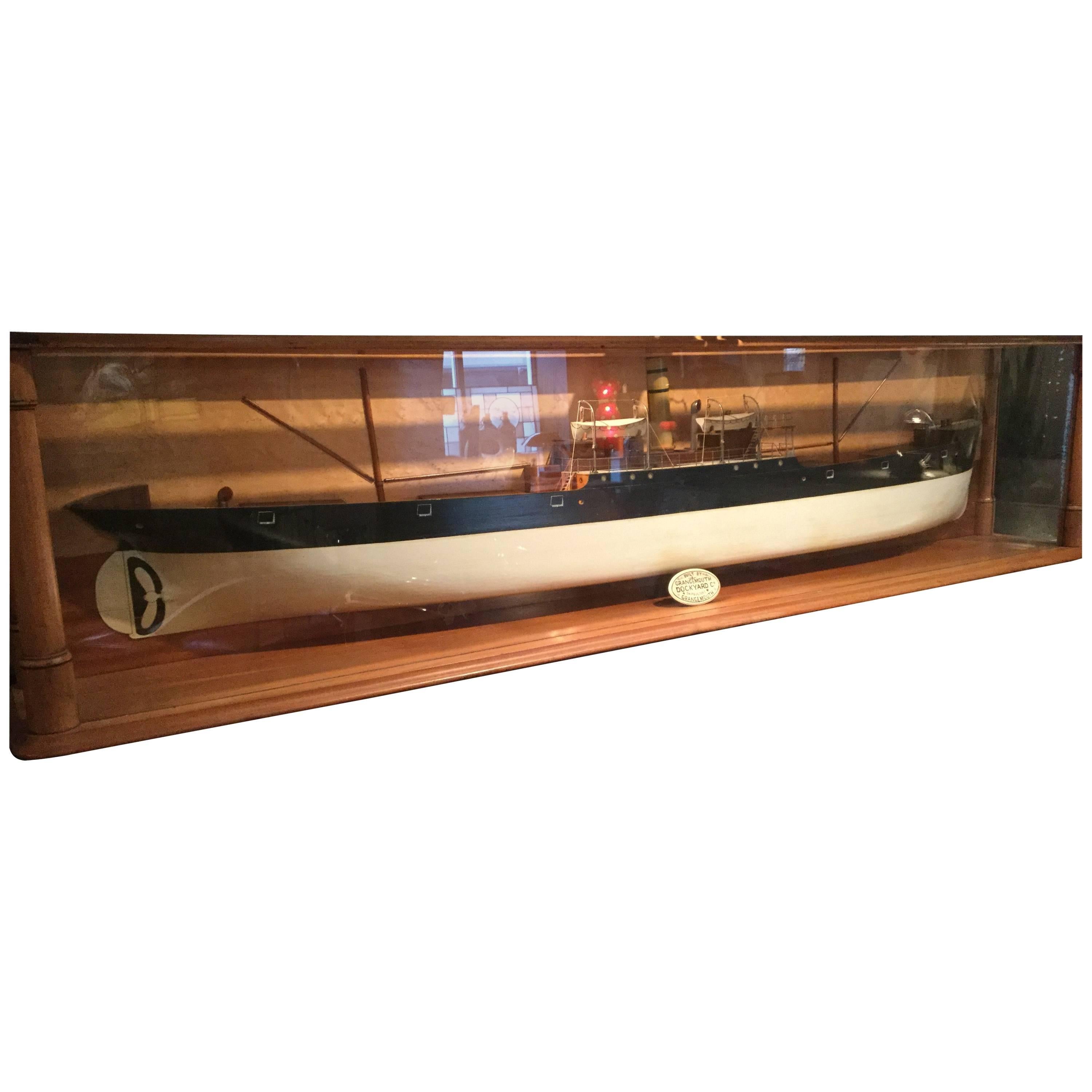 Large Antique Steamship Model 19th Century Cased For Sale