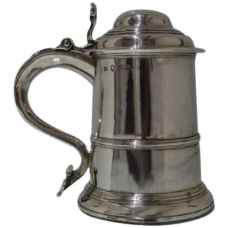 George II Antique Sterling Silver Tankard and Cover Fuller White