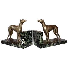 French Art Deco Pair of Bookends in Marble and Spelter