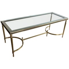 Neoclassical Brass Coffee Table with Clear Glass Top Silvered All Around