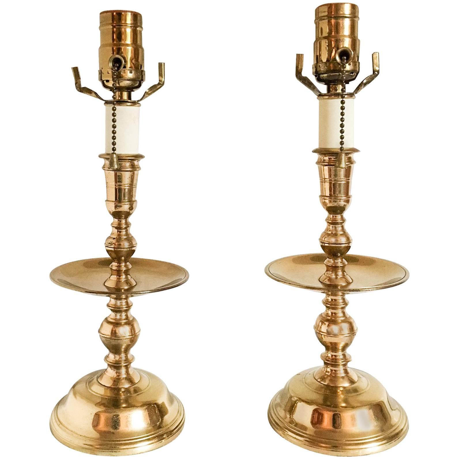 Virginia Metalcrafters Brass Candlestick Accent Lamps, Pair