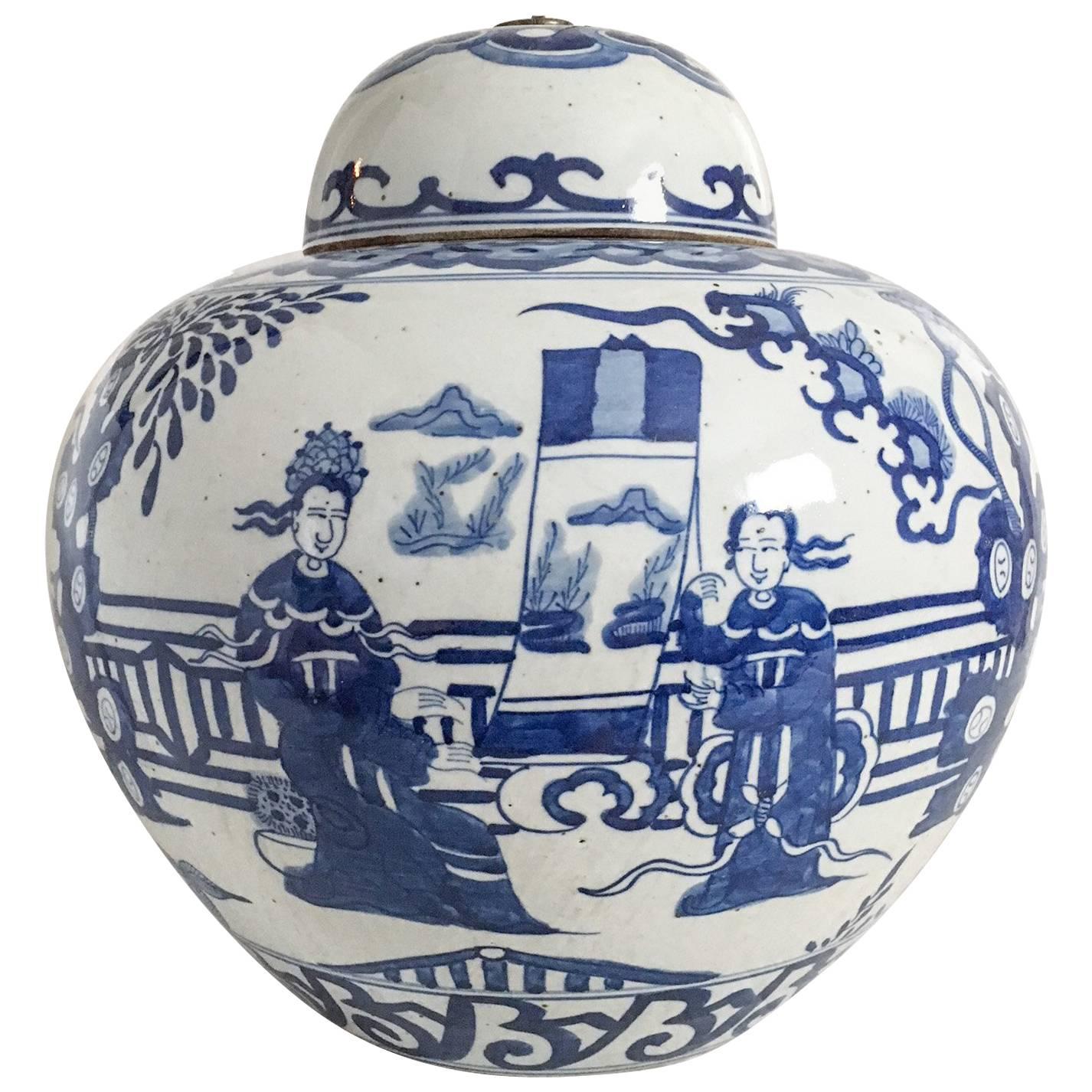 Extra Large Vintage Chinese Blue and White Ginger Jar