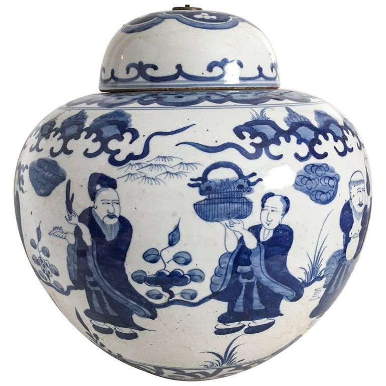 Extra Large Chinese Vintage Blue and White Ginger Jar at 1stDibs