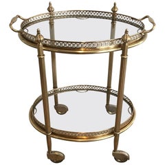 Neoclassical Oval Brass Bar Cart Attributed to Maison Baguès