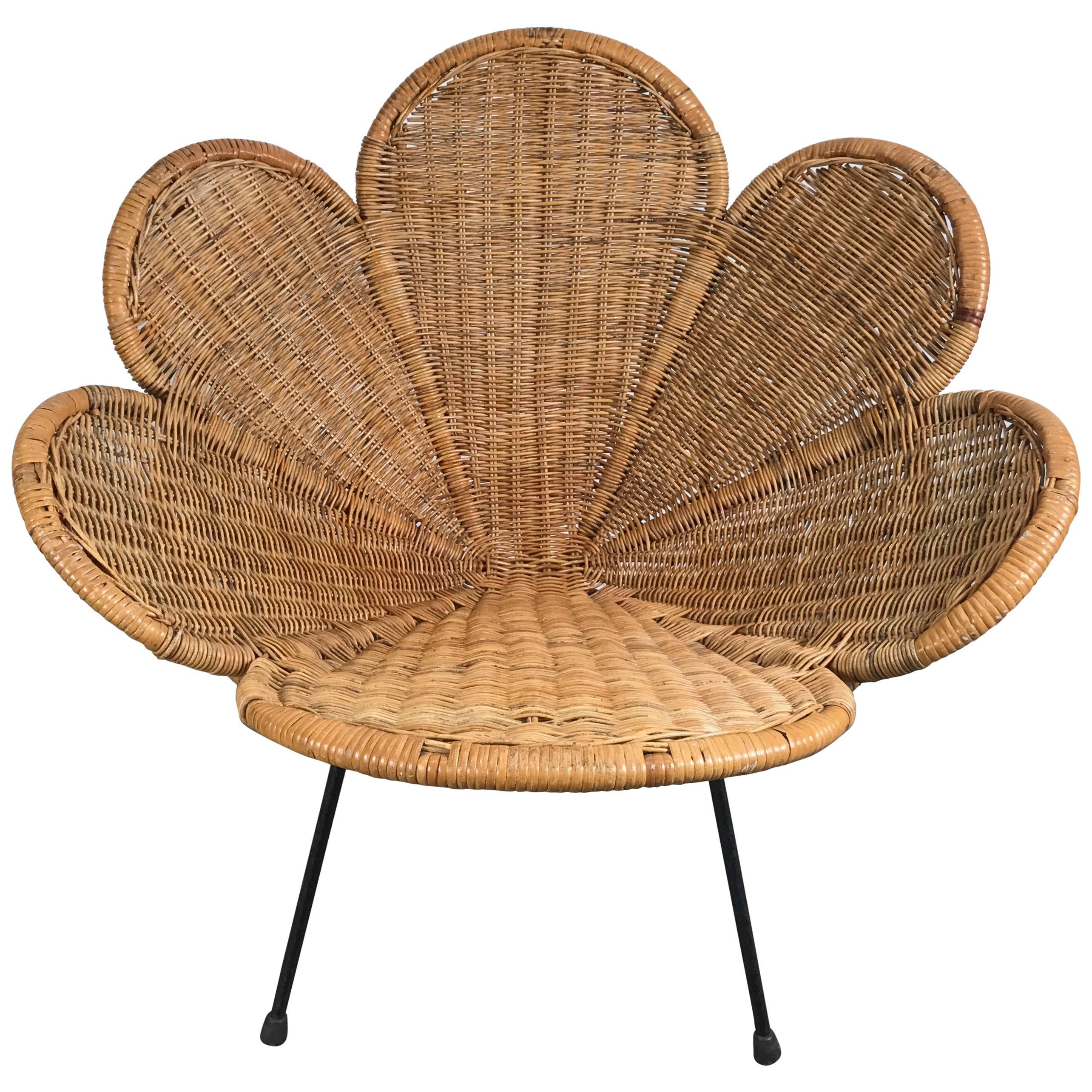 Mid-Century Modern Wicker and Iron "Lotus" Chair, Salterini