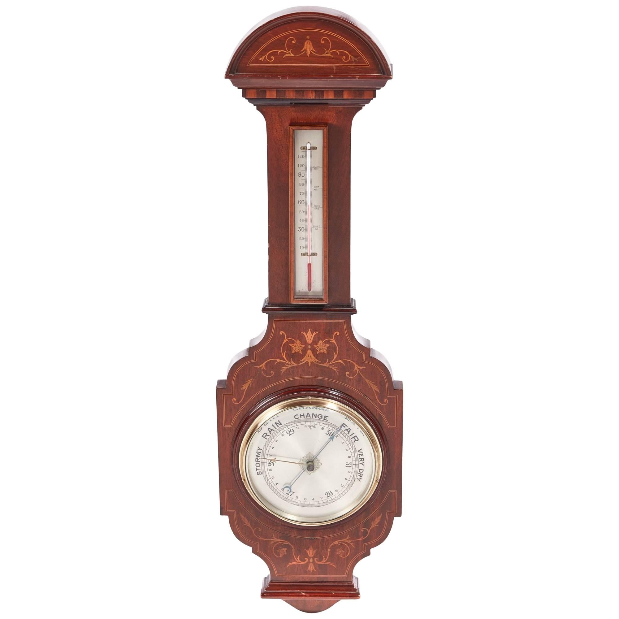 Large Antique Mahogany Inlaid Barometer