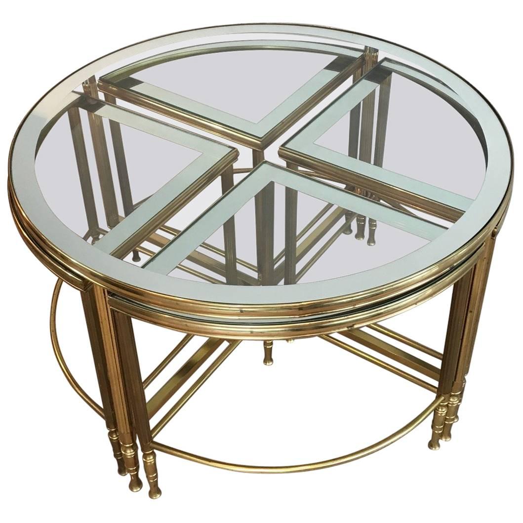 Round Brass Coffee Table with Four Smaller Nesting Tables