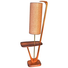 Mid-Century Modern Solid Walnut Floor Lamp w/ Table