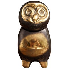 Vintage Heavy Brass Owl with Swiveling Head in the Style of Walter Bosse