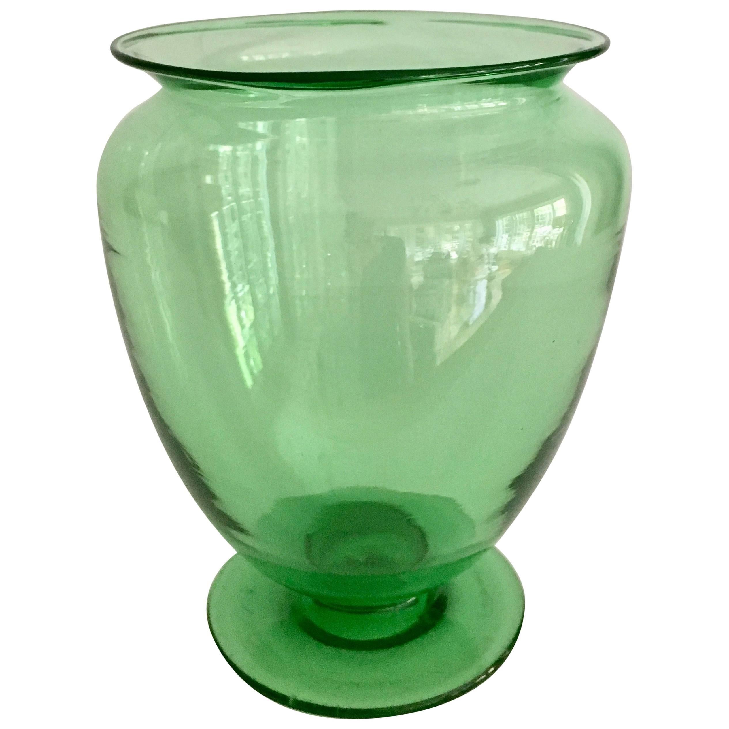 Green Glass Vase after Steuben