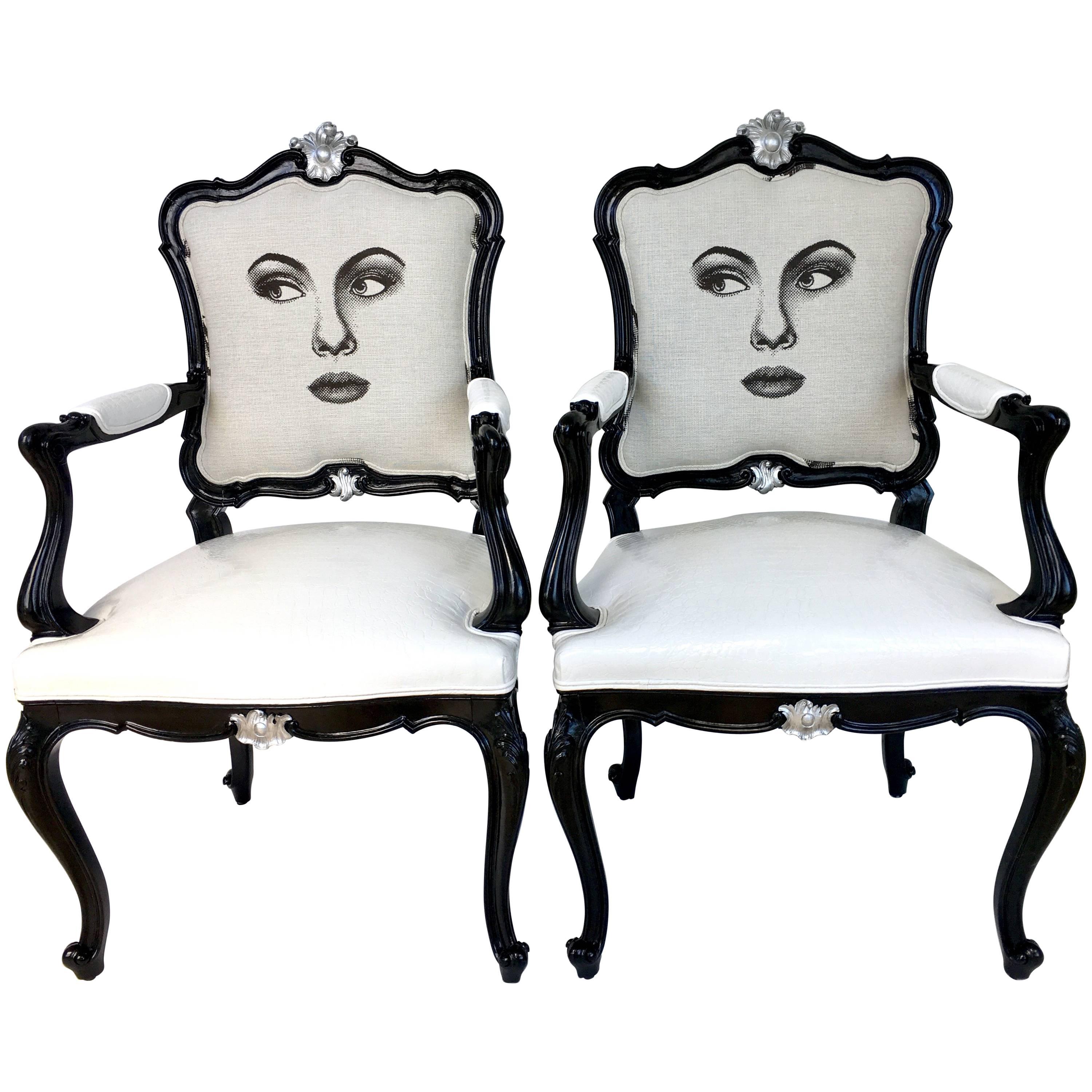 Pair Of 20th Century Louis XVI Style Lacquered "Two Face" Armchairs