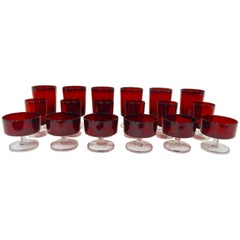 French Cranberry Red Cocktail Glasses Set 36 pieces