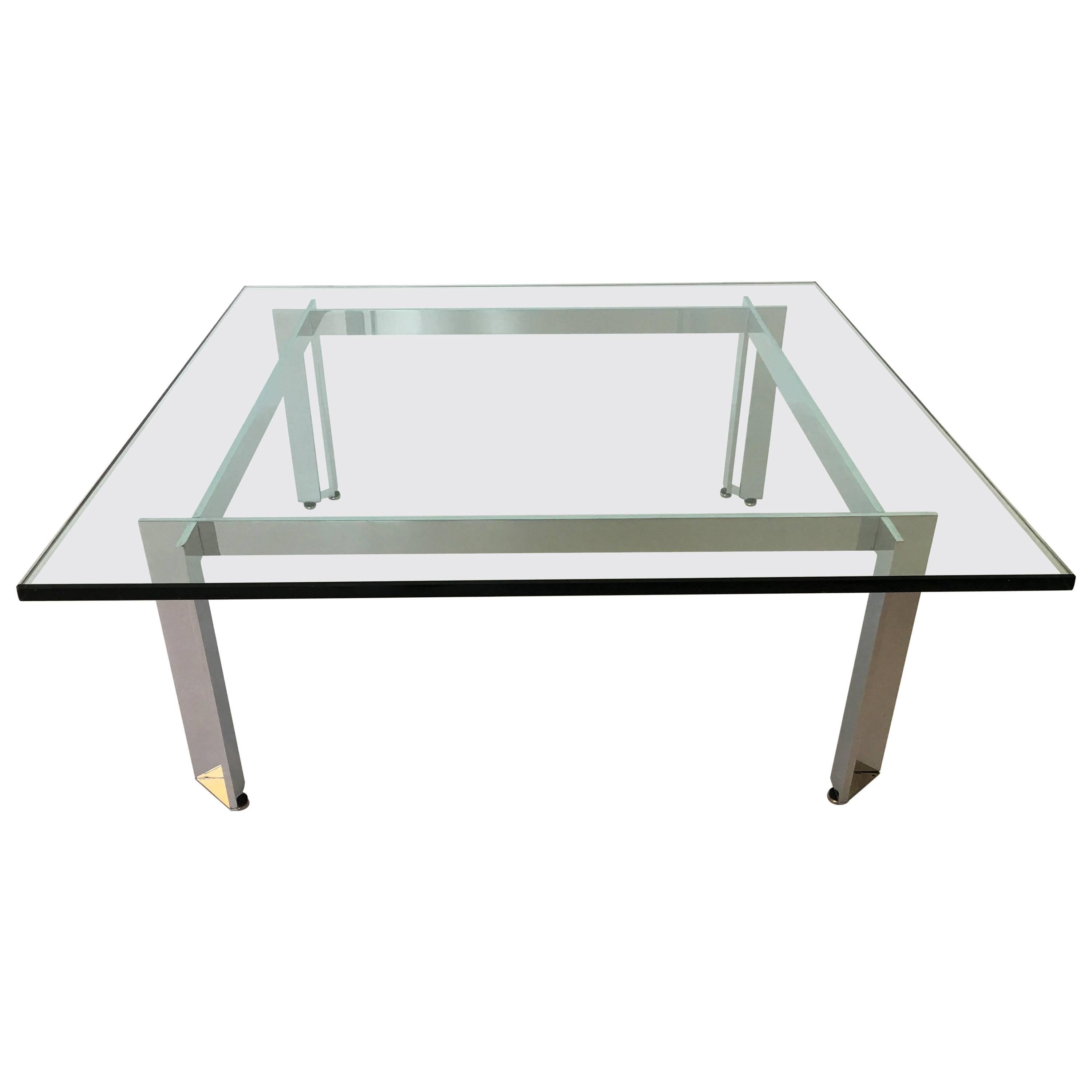 Modernist Square Chrome and Glass Coffee Table For Sale