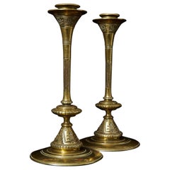 Pair of 19th Century Aesthetic Movement Trumpet Form Brass Candlesticks