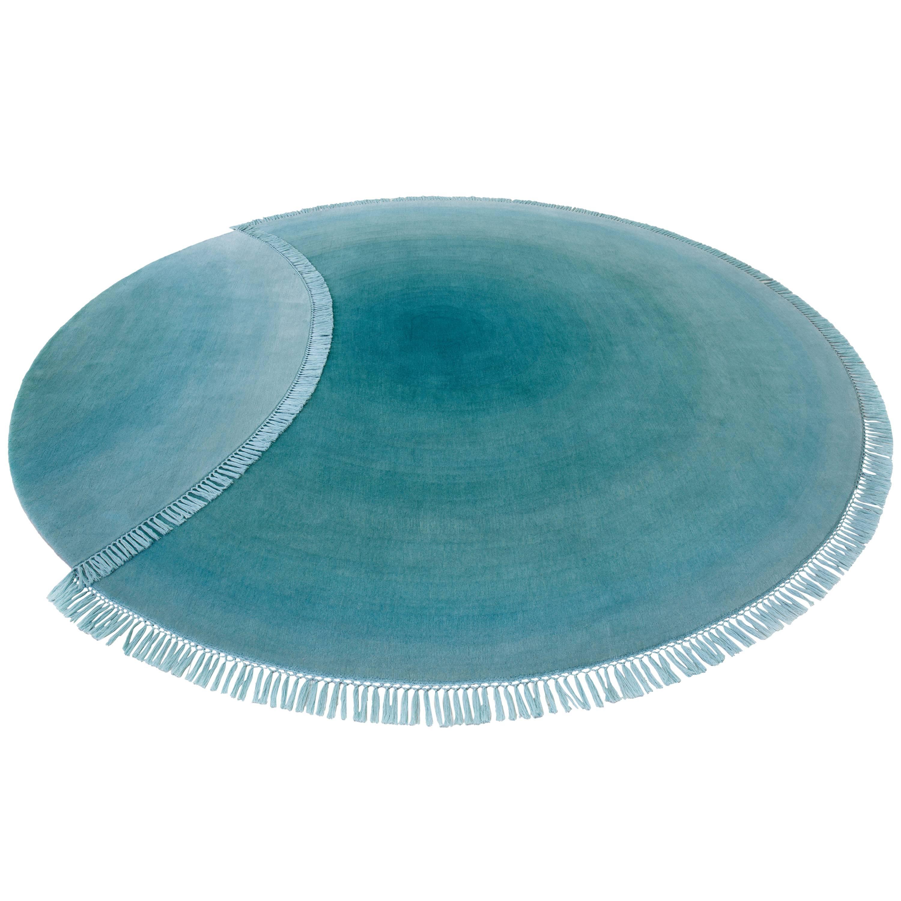 Eclipse Titan Rug and Wall Tapestry Nepal Wool Green and Blue For Sale