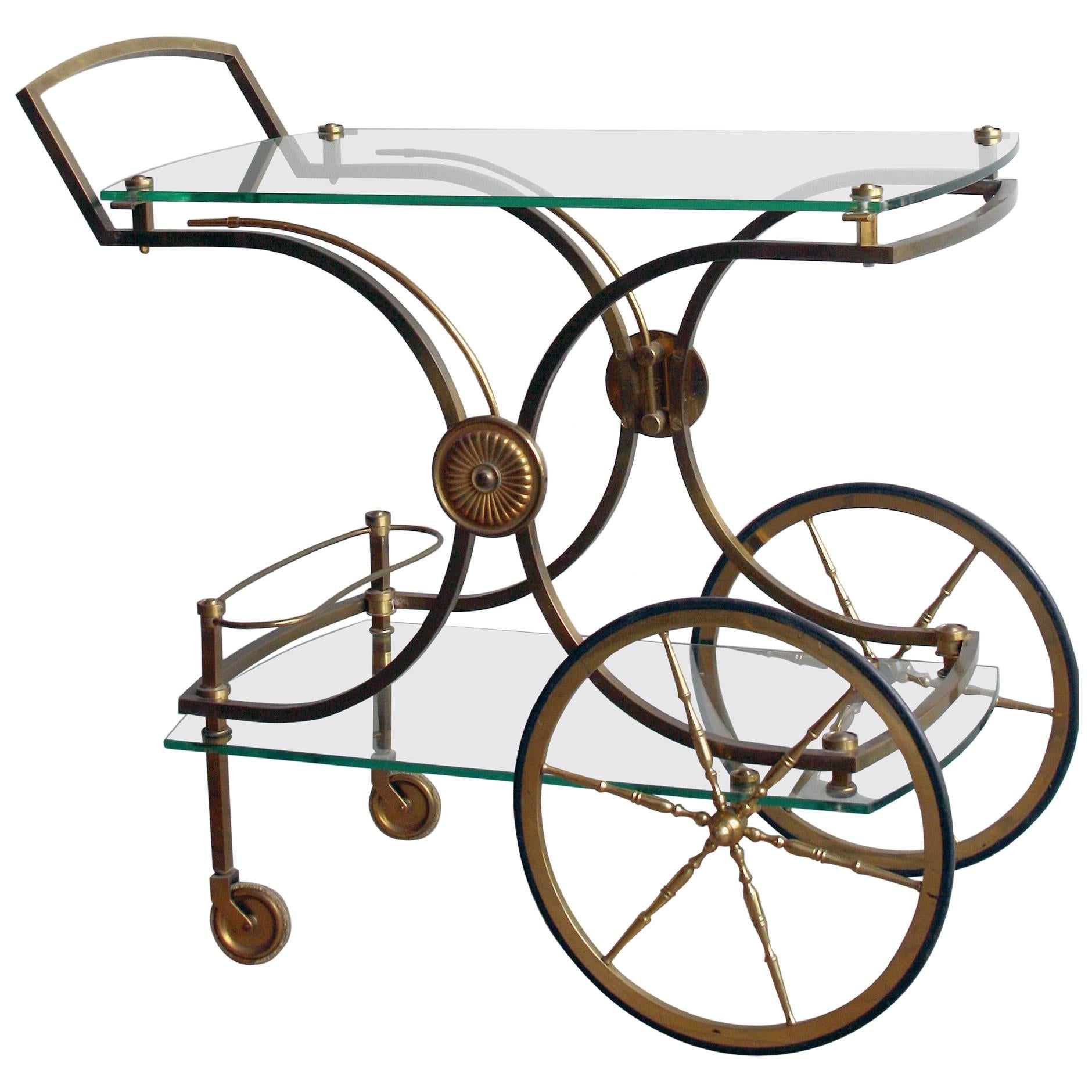 Midcentury Glass and Brass Drinks Cart