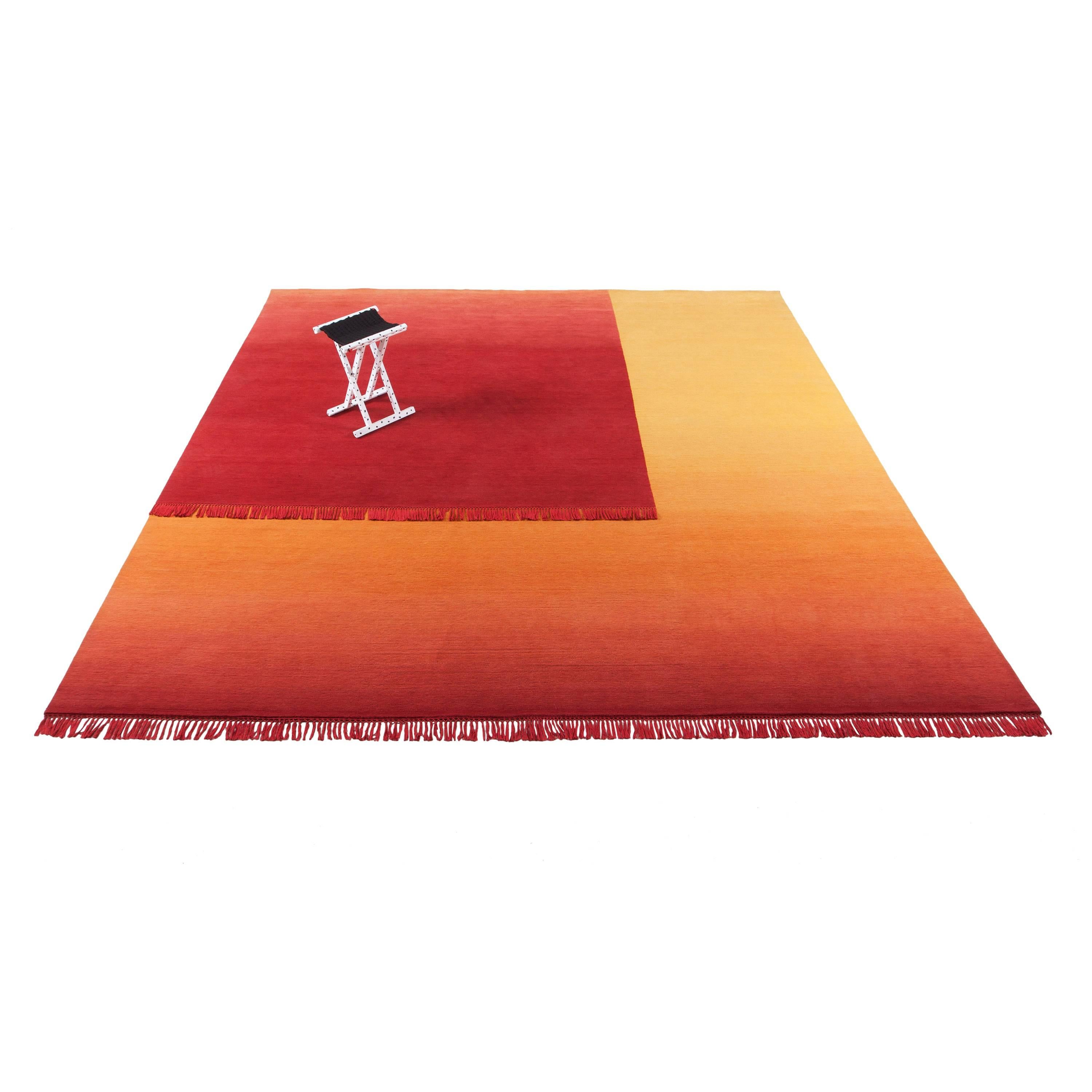 Eclipse Square, Rug and Wall Tapestry Nepal Highland Wool and Cotton Red