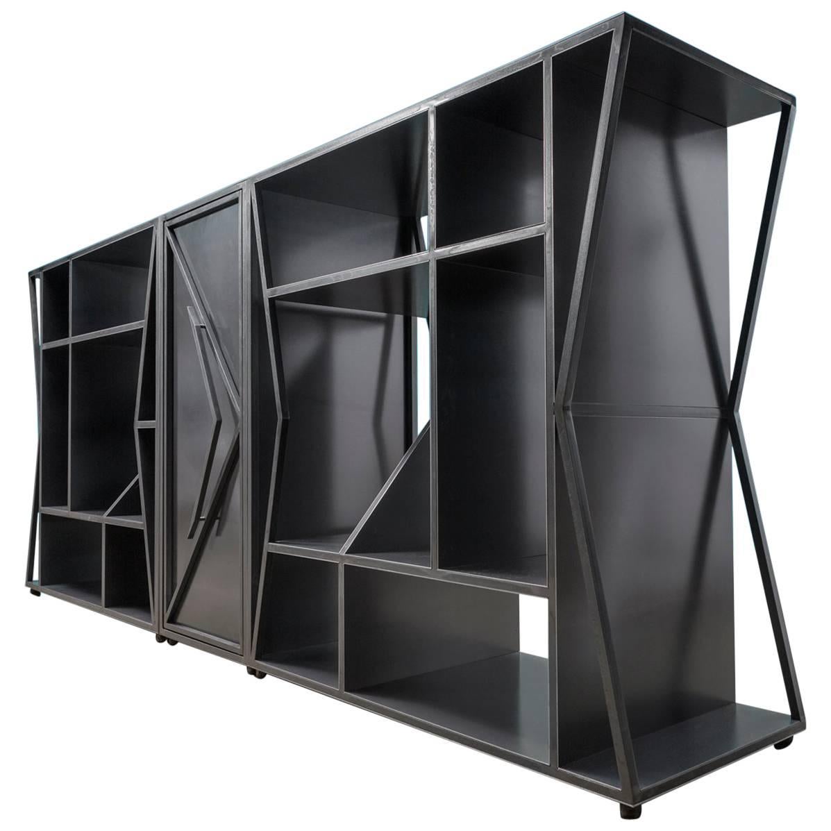 Meridian Modular Credenza, Trio, Modern Steel Etagere Cabinet, by Force/Collide For Sale