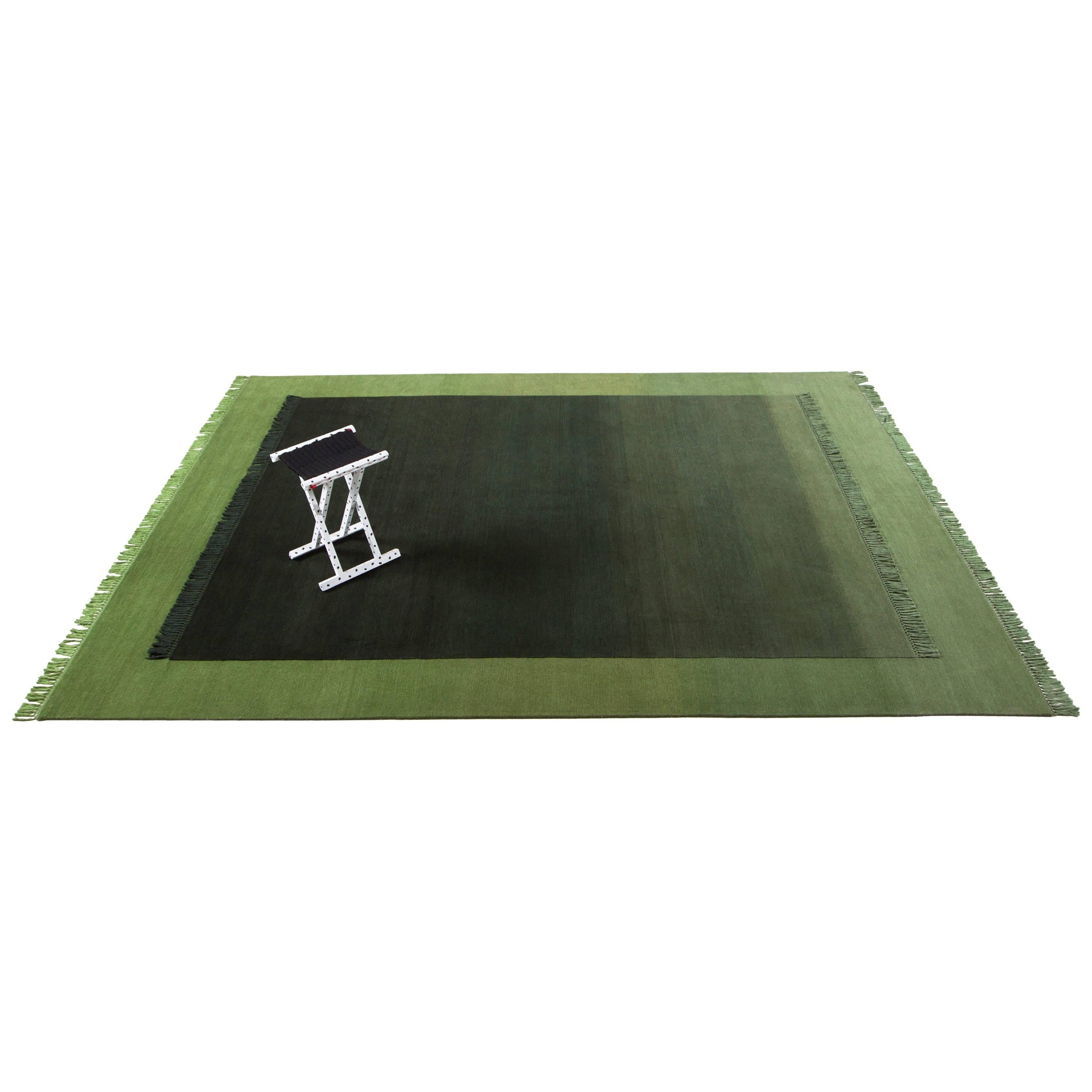 Eclipse Rectangle, Rug and Wall Tapestry Nepal Highland Wool and Cotton Green