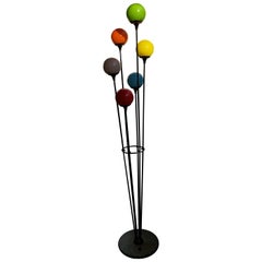 Stilnovo, 1958 Floor Lamp,  White Base, Iron, Brass and Colored Glass