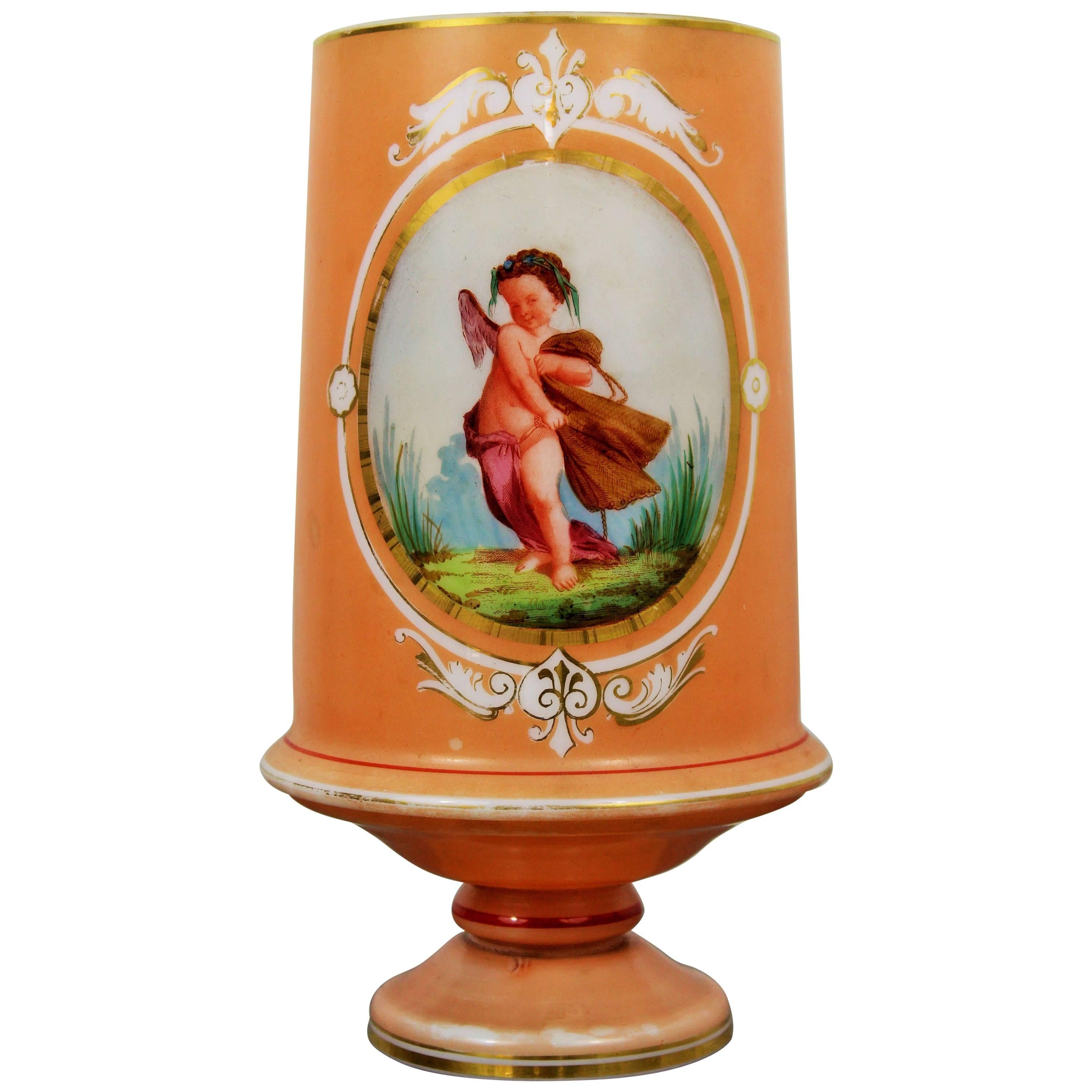 Vase in Opaline with Cherub Decor Napoleon III