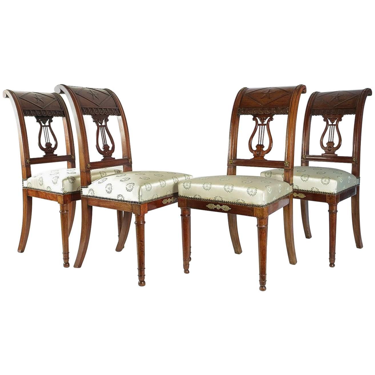 French Consulat Period Set of Four Mahogany Chairs by Jacob Desmalter