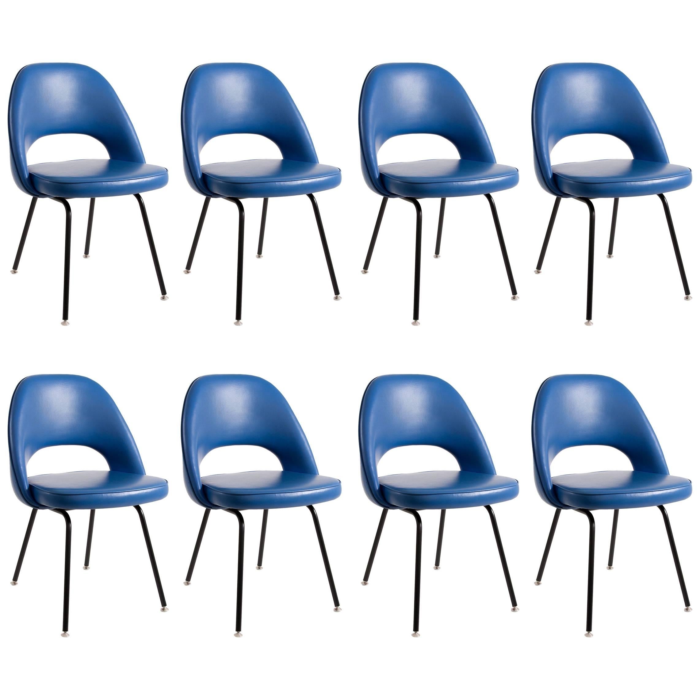 Eight Blue Eero Saarinen Armless Executive Chairs by Knoll International, 1960s