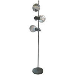 Vintage Floor Lamp 1960, Tony Zuccheri, Chromed and White Glass Bowl