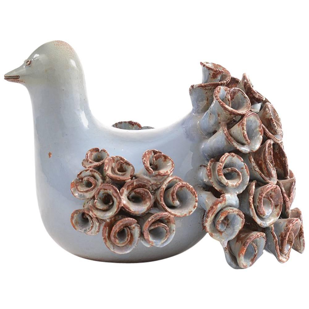 Handmade Glazed Ceramic Pigeon Sculpture, Czechoslovakia, 1970 For Sale