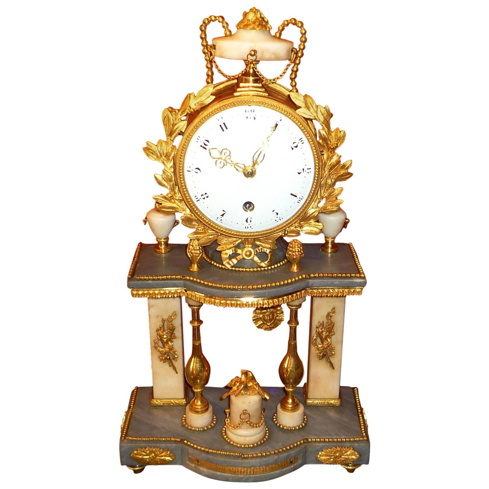 French Louis XVI Period Marble and Ormolu Portico Clock "at the Temple", 1780 For Sale