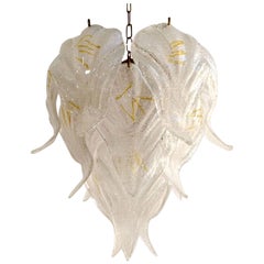 1960s Murano Glass Leaf Chandelier by Mazzega Italy