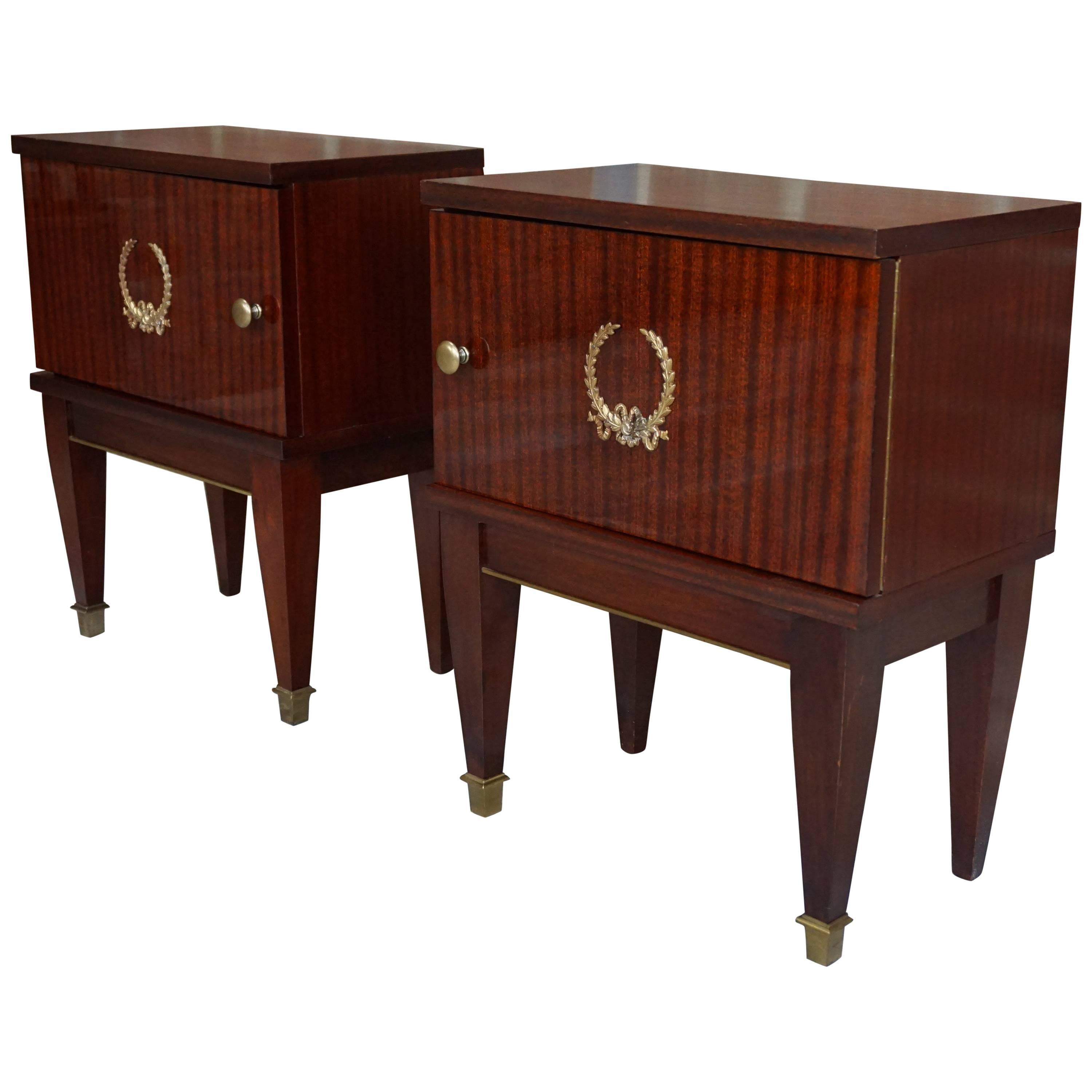 Pair Of Mahogany And Brass Bedside Tables French Design at 1stDibs