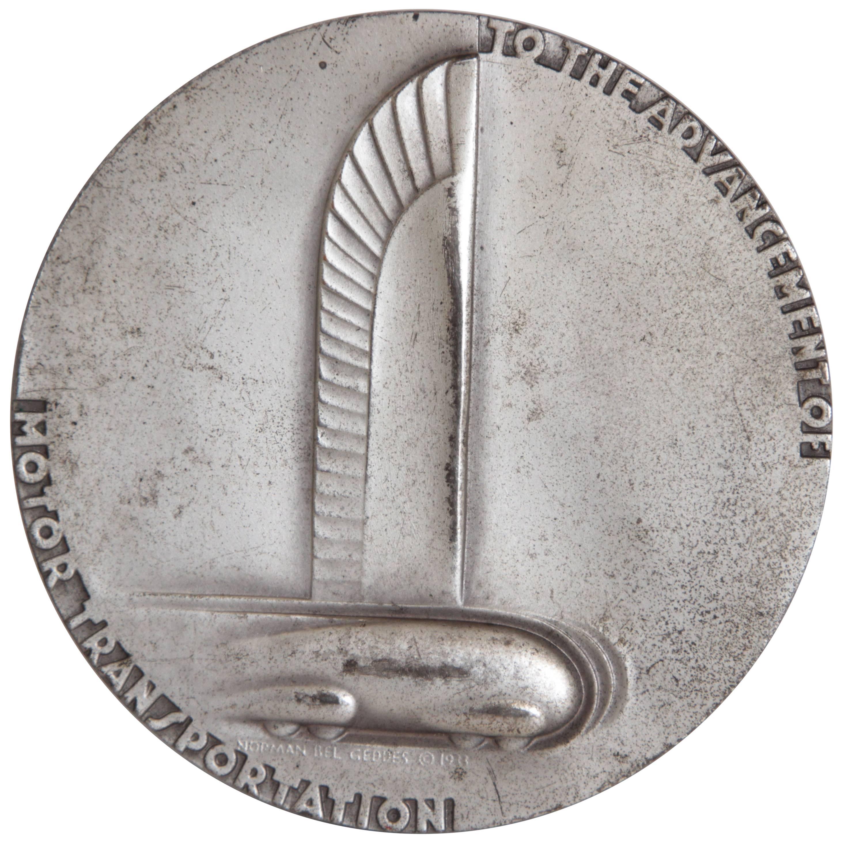 Machine Age Art Deco Norman Bel Geddes Medallion, General Motors Anniversary