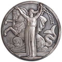 Art Deco French Normandie Medallion by Jean Vernon Silvered Bronze