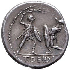 Antique Ancient Roman Republican Gladiator Denarius, 113 BC