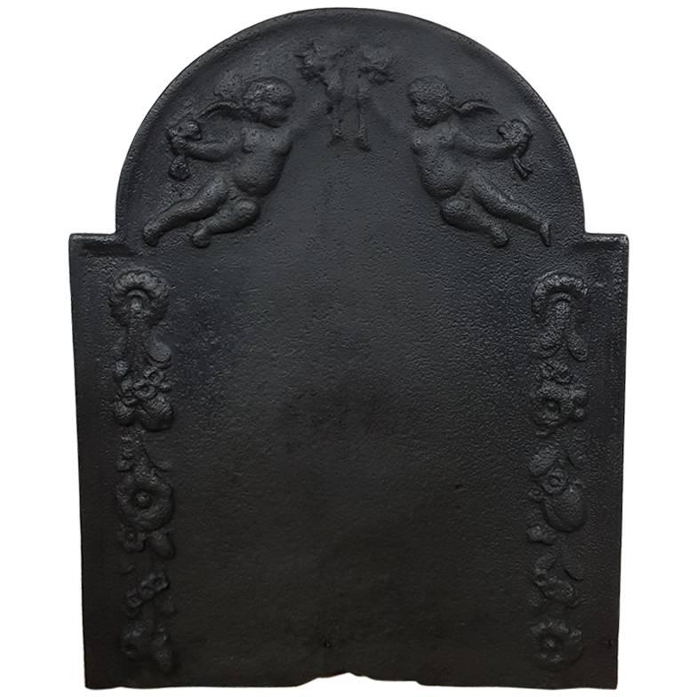 19th Century Cast Iron Dutch Fireplace Plate with Putti