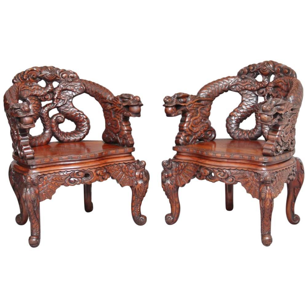 Pair of Early 20th Century Carved Chinese Chairs