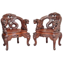 Pair of Early 20th Century Carved Chinese Chairs