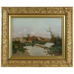 Leon Dupuy 
Galien Laloue
 Houses in River-Bank, Barbizon School circa 1874-1884