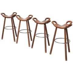 Used Set of Four Brutalist "Marbella" Bar Stools by Sergio Rodrigues Spain, 1970s