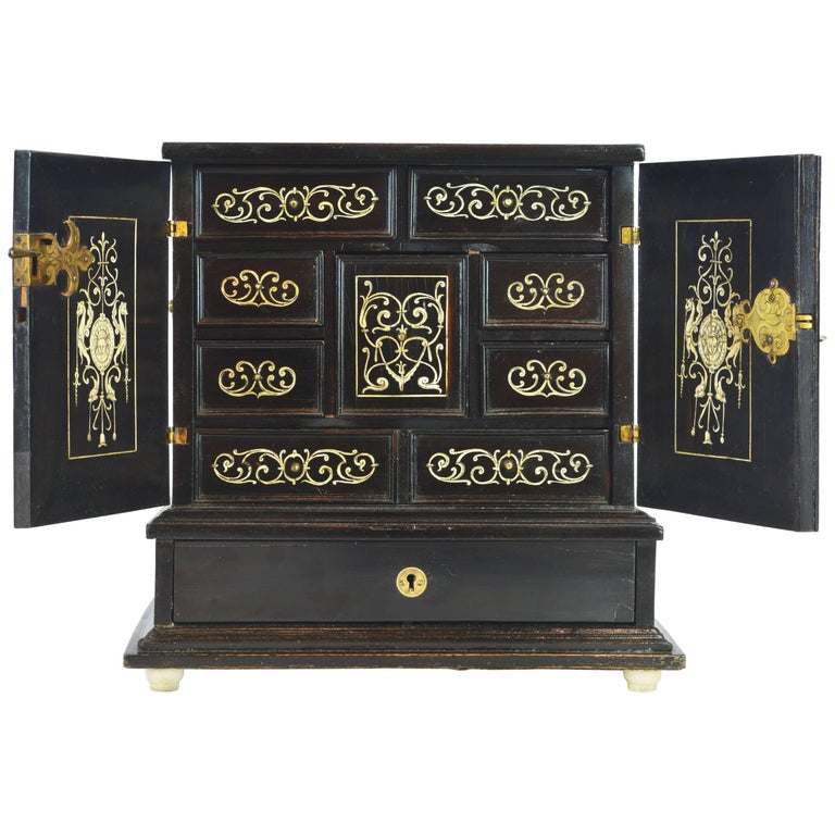 Superior 19th Century Neoclassical Ebonized and Ivory Inlaid Table Cabinet