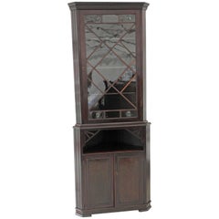 Antique 19th Century Victorian Mahogany Glazed Corner Bookcase Cupboard