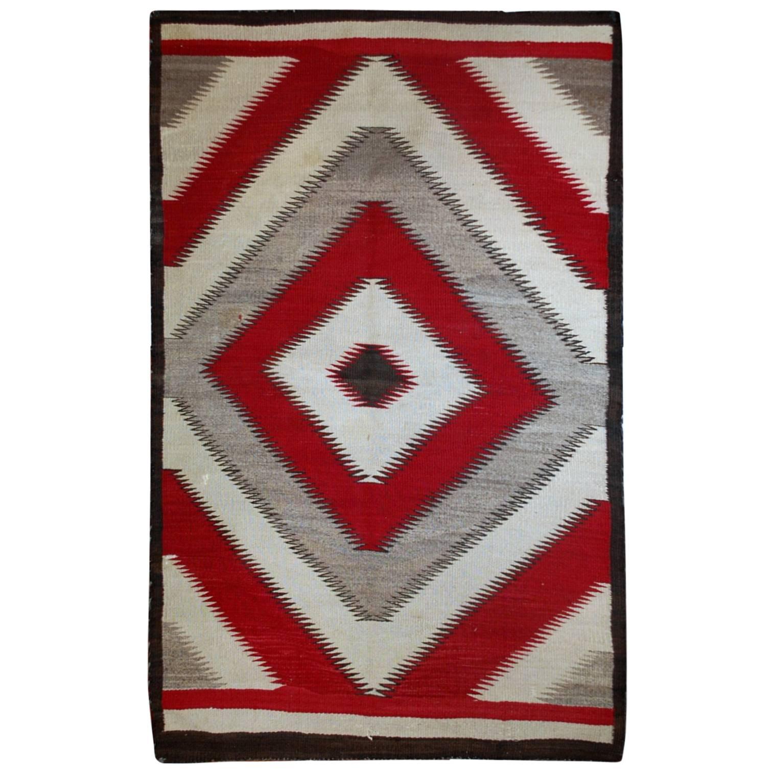 Handmade Antique Native-American Navajo Geometric Rug, 1900s