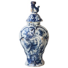 18th Century Octagonal Baluster Delft Vase with Lid
