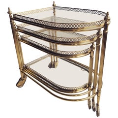 Nest of French Brass Trolleys or Bar Cart
