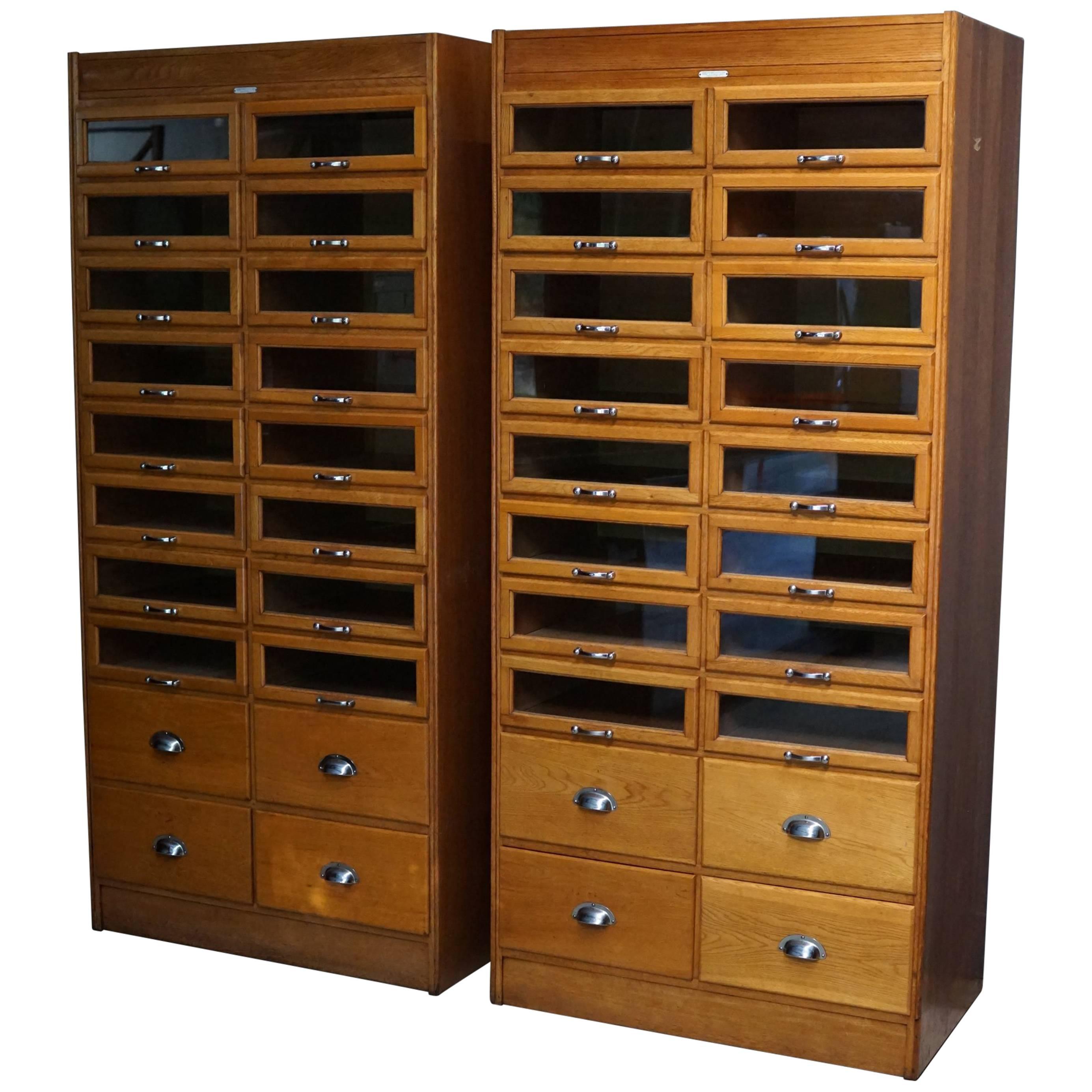 Pair of Oak Haberdashery Shop Cabinets or Retail Units, 1930s