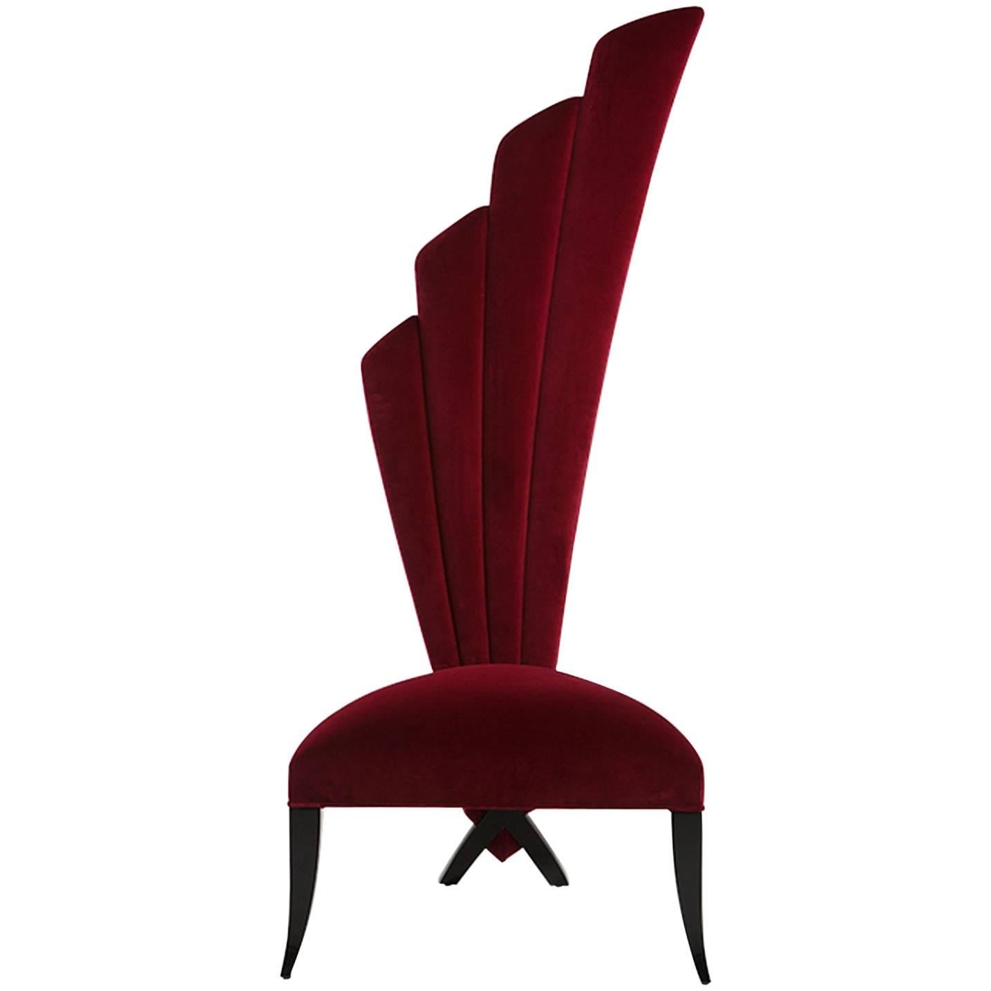 Chaise haute Palma droite avec tissu en velours rouge